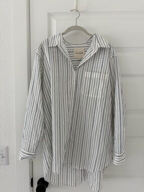 Lucky Brand White Shirt with Navy Pinstripes